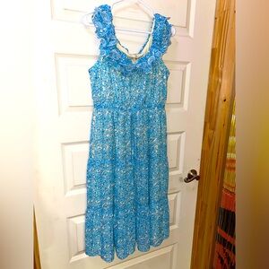 NWT Jodifl brand light blue floral dress w/ ruffle detailing. Womens size small